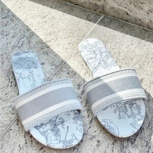 Grey white striped flat sandal